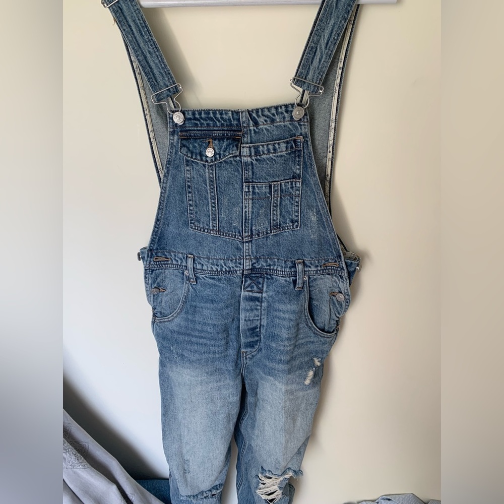 Distressed free people overalls